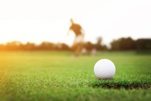 Homem Jogando Golfe Parque Dia Ensolarado Espaço Para Design — Fotografia de Stock