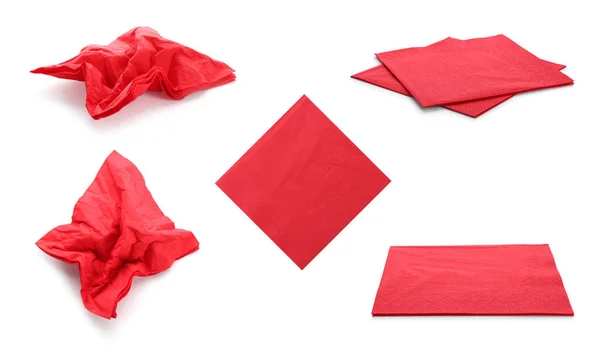 Set Red Paper Napkins White Background — Stock Photo, Image