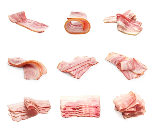 Set Bacon Slices White Background — Stock Photo, Image