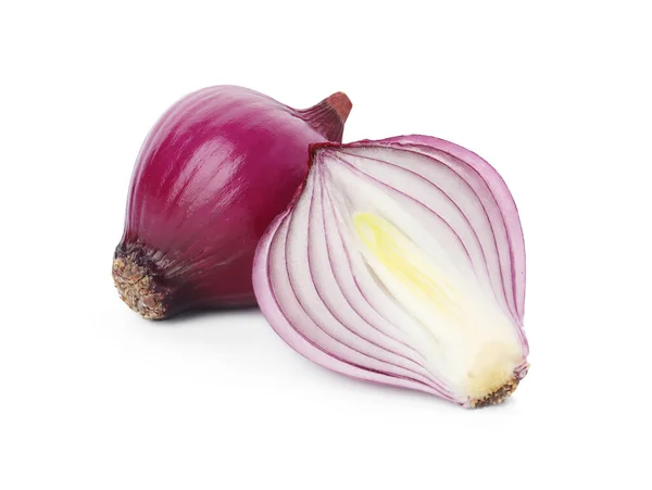 Fresh Cut Whole Red Onion Bulbs Isolated White — Stock Photo, Image