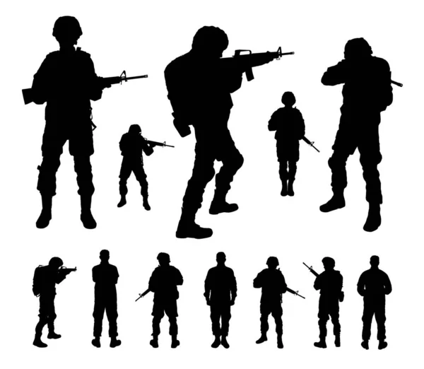 Collage Silhouettes Soldiers White Background Military Service — Stock Photo, Image