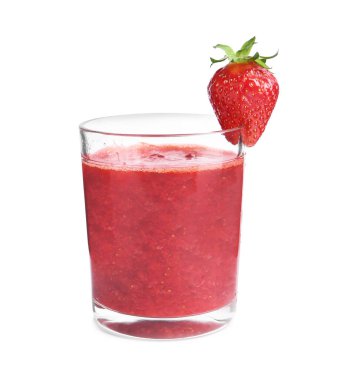 Beyaz bardaktaki lezzetli çilekli smoothie.