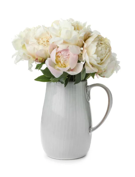 Belle Peonie Vaso Isolate Bianco — Foto Stock