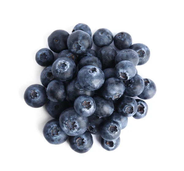 Fresh Ripe Blueberries White Background Top View — Stock Photo, Image