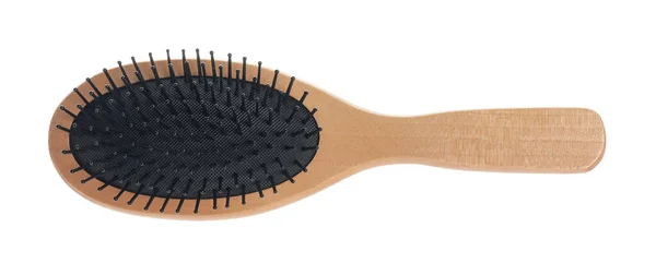 New Wooden Hair Brush Isolated White Top View — Stock Photo, Image
