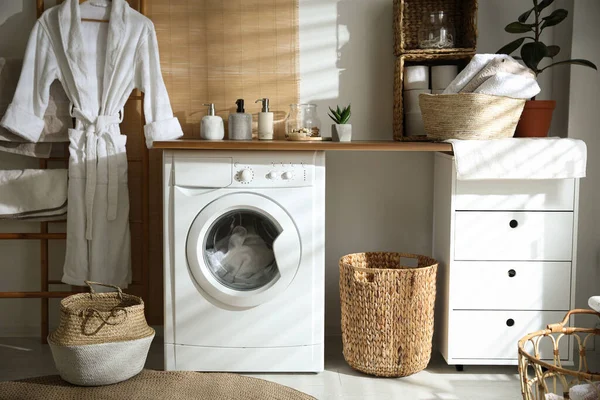 Stylish Bathroom Interior Modern Washing Machine — Stock Photo, Image