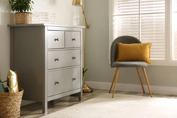 Grey Chest Drawers Stylish Room Interior — Stock Photo, Image