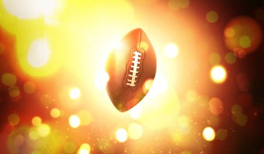 Deri Amerikan topu ve koyu arkaplanda bulanık ışıklar 