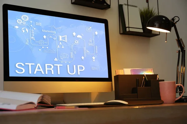 Startup Affärsidé Arbetsplats Med Dator Kontoret — Stockfoto