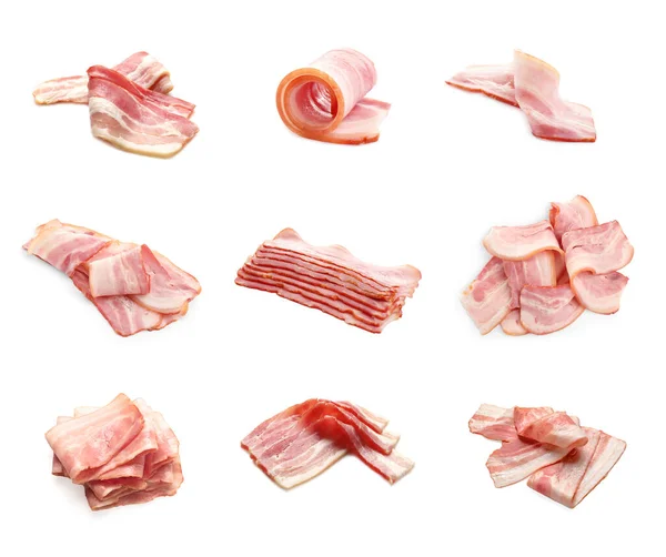 Set Bacon Slices White Background — Stock Photo, Image