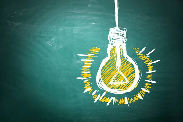 Light Bulb Drawing Symbol Idea Green Chalkboard — Stock Photo, Image