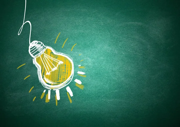 Light Bulb Drawing Symbol Idea Green Chalkboard — Stock Photo, Image