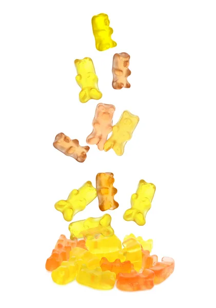 Köstliche Gummibärchen Fallen Auf Weißem Hintergrund — Stockfoto