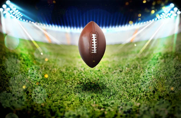 Leather American Ball Green Football Field — Stock Photo, Image