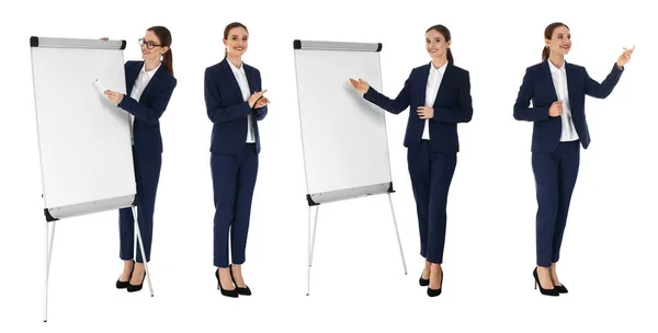 Collage Photos Business Trainer White Background Banner Design — Stock Photo, Image