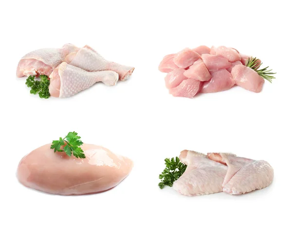 Set Raw Chicken Meat White Background — Stock Photo, Image