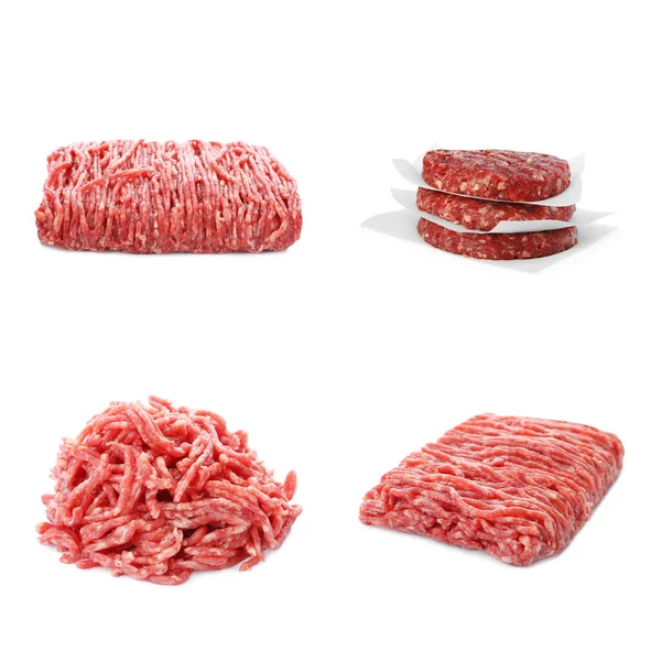 Set Raw Minced Meat White Background — Stock Photo, Image