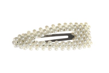 Süslü saç tokası. İnciler beyaz, üst görünümde.