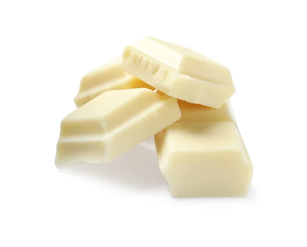 Kousky Lahodné Čokolády Izolované Bílém — Stock fotografie