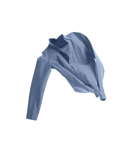 Blå Skjorta Isolerad Vitt Snygga Kläder — Stockfoto