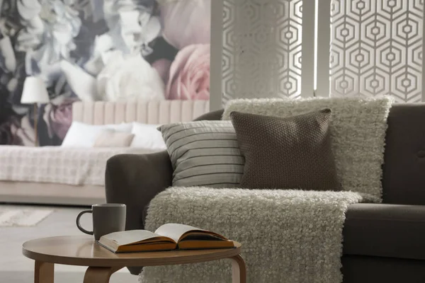 Modern Oturma Odası Rahat Yatak Odası Olan Bir Daire — Stok fotoğraf