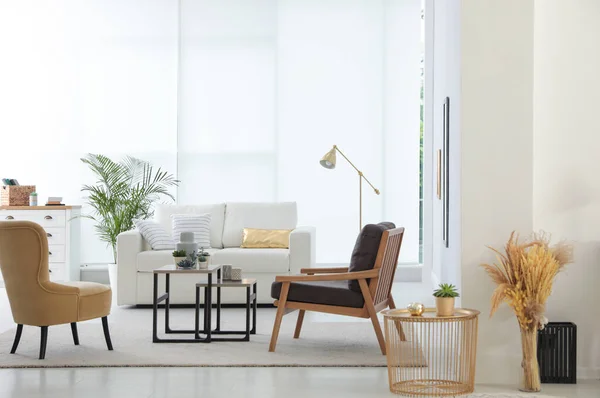 Interior Sala Estar Com Mobiliário Elegante Ideia Para Design — Fotografia de Stock