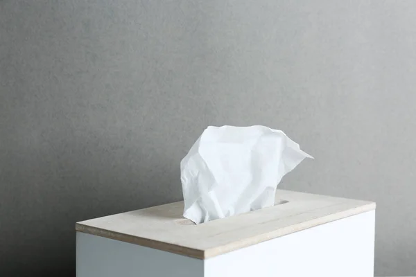 Holder with paper tissues on grey background