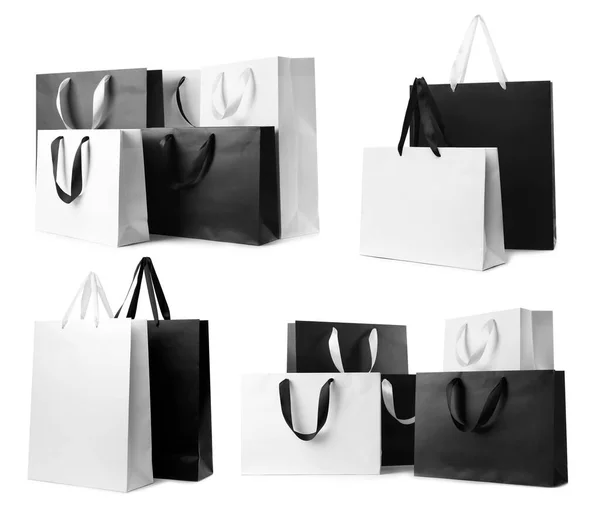 Set Con Diferentes Bolsas Papel Sobre Fondo Blanco — Foto de Stock