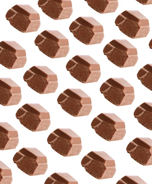 Conjunto Com Pedaços Chocolate Delicioso Fundo Branco — Fotografia de Stock