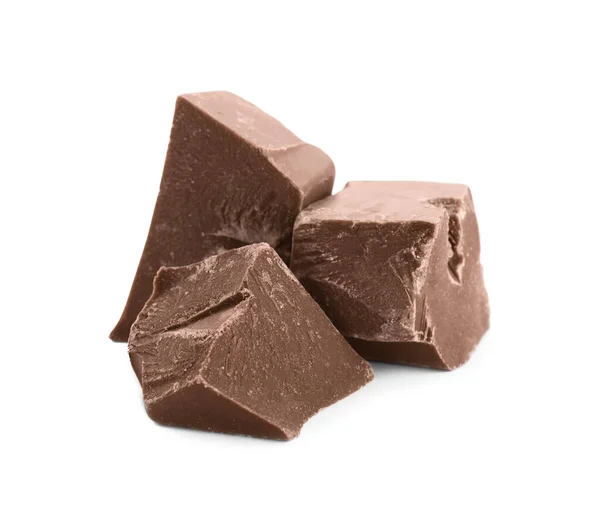 Stücke Vollmilchschokolade Isoliert Auf Weiß — Stockfoto