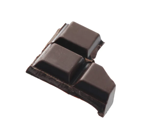 Pedazo Delicioso Chocolate Negro Aislado Blanco — Foto de Stock