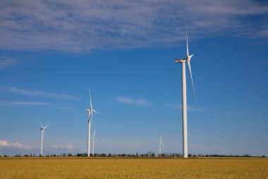 Rüzgar türbinleriyle çok güzel bir alan manzarası. Alternatif enerji kaynağı