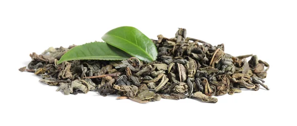 Dry Fresh Tea Leaves Isolated White — Stock Photo, Image