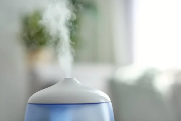 Modern Air Humidifier Indoors Closeup Space Text — Stock Photo, Image