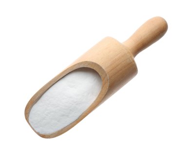 Beyaz üzerine izole edilmiş ahşap kepçe kabartma tozu