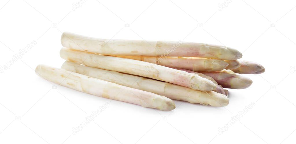 Pile of fresh raw asparagus isolated on white