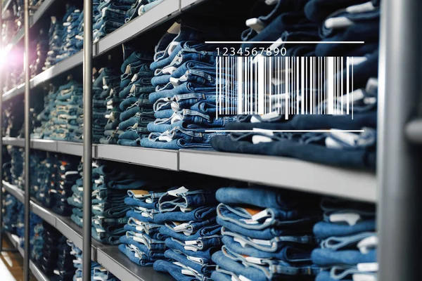 Barcode Collectie Van Stijlvolle Jeans Planken Groothandel — Stockfoto