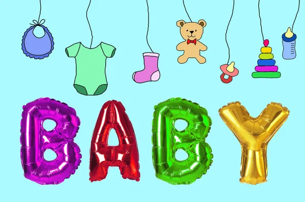 Uroczyste Balony Baby Shower Party Rysunki Jasnym Tle — Zdjęcie stockowe