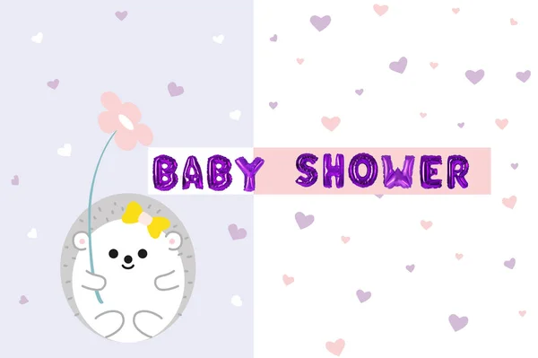 由铝箔气球字母和色彩背景上可爱的插图制成的短语Baby Shower — 图库照片