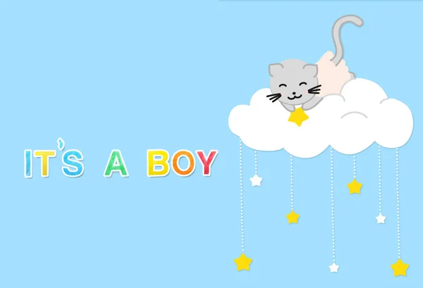 Jolie Illustration Chat Phrase Its Boy Sur Fond Bleu Clair — Photo