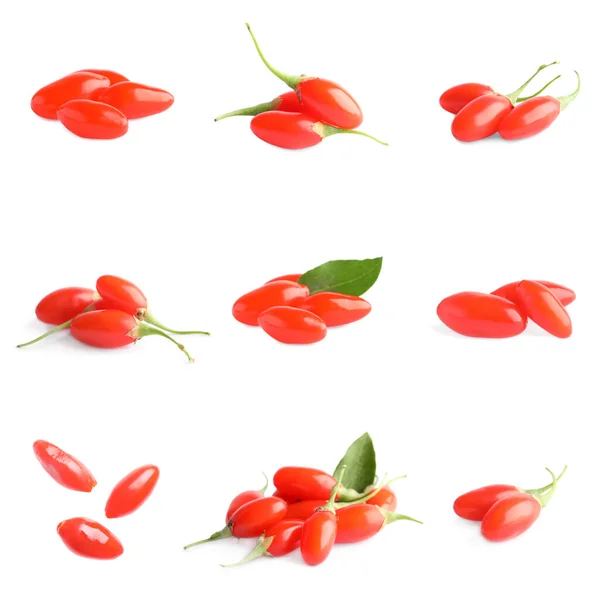 Set Fresh Goji Berries White Background — Stock Photo, Image