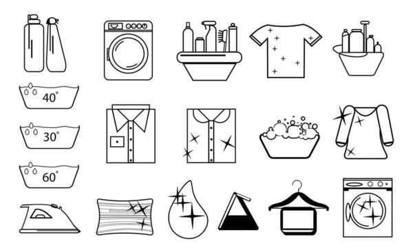Ilustrace Různých Symbolů Prádelny Bílém Pozadí — Stock fotografie