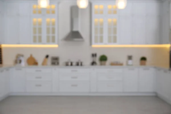 Vista Turva Interior Cozinha Moderna Elegante — Fotografia de Stock
