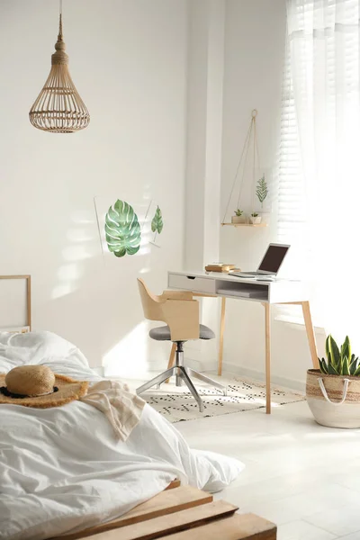 Stylish Room Interior Workplace Bed — Stock Photo, Image