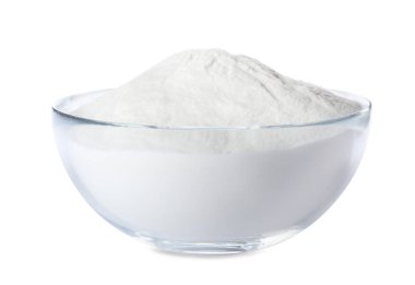 Beyaz kabartma tozu ile izole edilmiş kase