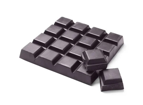 Кусочки Вкусного Тёмного Шоколада Изолированного Белом — стоковое фото
