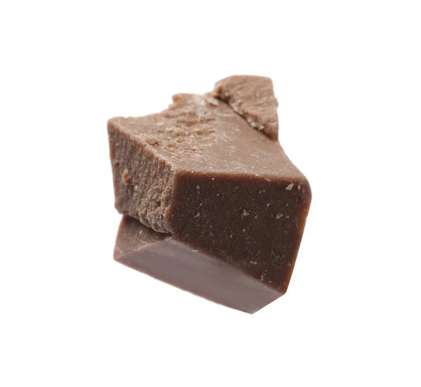 Pedaço Chocolate Com Leite Delicioso Isolado Branco — Fotografia de Stock