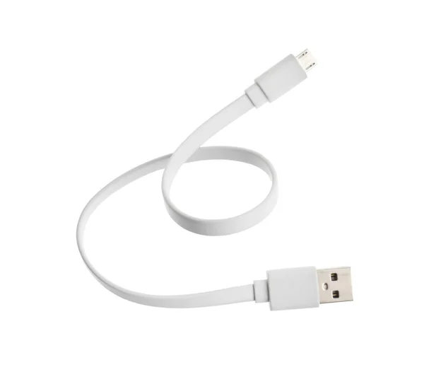 Usb Nabíjecí Kabel Izolovaný Bílém Horní Pohled Moderní Technologie — Stock fotografie