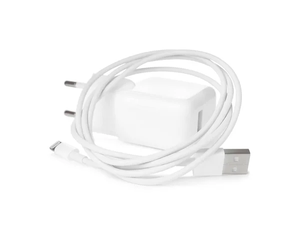 Usb Charge Cable Power Adapter White Background Modern Technology — Stock Photo, Image