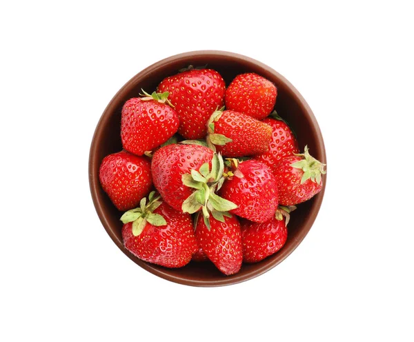 Ripe Strawberries Bowl Isolated White Top View — Stock Photo, Image